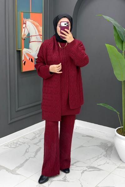 Neva Atkılı Triko Takım -  Bordo Bordo