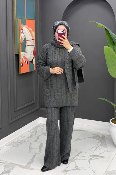 Neva Atkılı Triko Takım -  Gri Gri