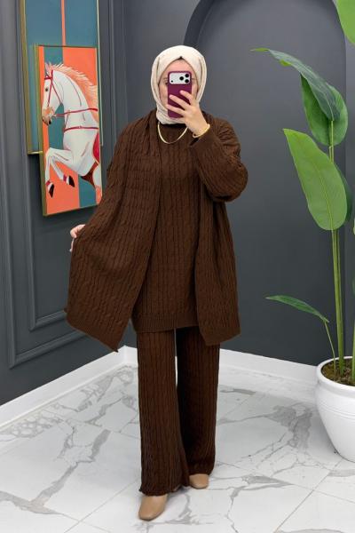 Neva Atkılı Triko Takım -  Kahve  Kahverengi