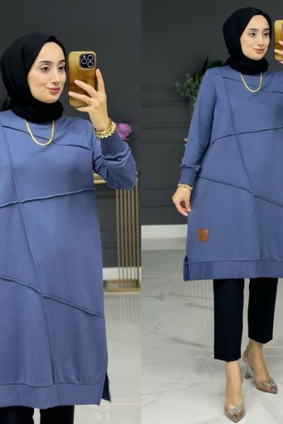 nimet spor büyük beden tunik -  mavi Mavi