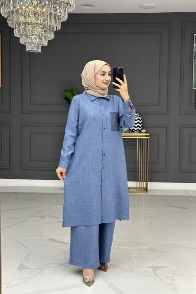 nurcan tesettur takım - mavi  Mavi