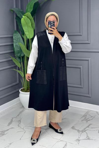 Nuriş Uzun Yelek - Siyah Siyah