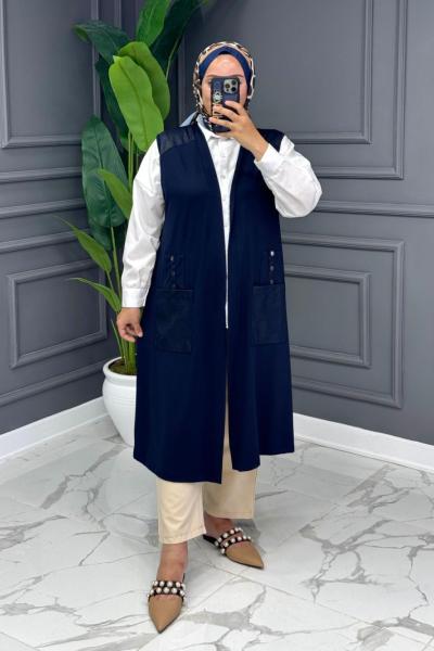 Nuriş Uzun Yelek - Lacivert  Lacivert