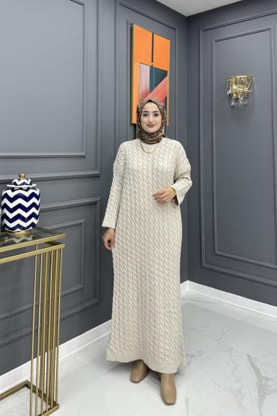 Örgü Elbise - Krem Krem