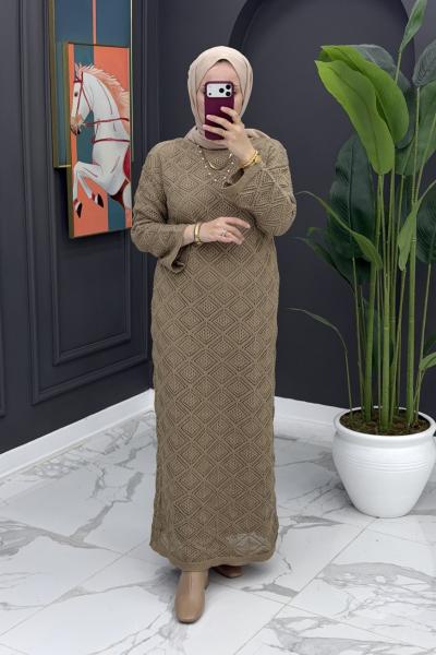 Örme İçlikli Elbise - Camel Camel
