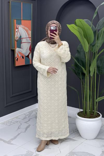 Örme İçlikli Elbise - Bej Bej