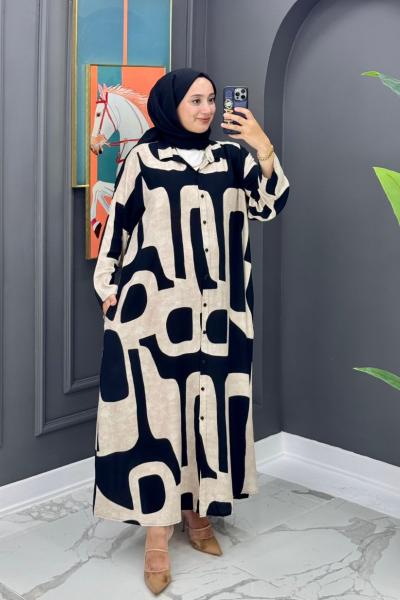 Oya Düğmeli Elbise - Siyah  Siyah