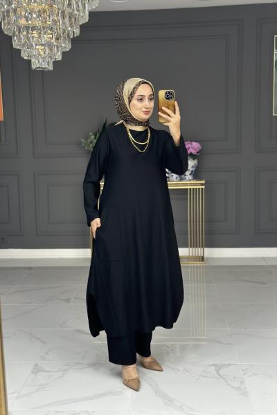 özlem örme uzun takım - siyah Siyah