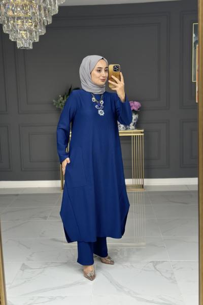 özlem örme uzun takım - mavi Mavi