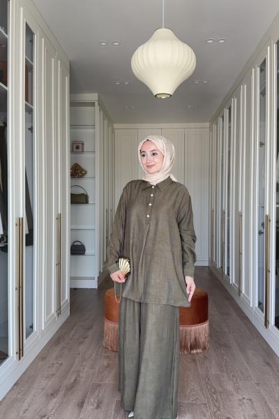 Peri Desenli Takım-Haki Haki