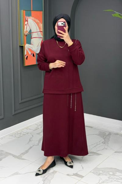 Piraye Etekli Takım - Bordo Bordo
