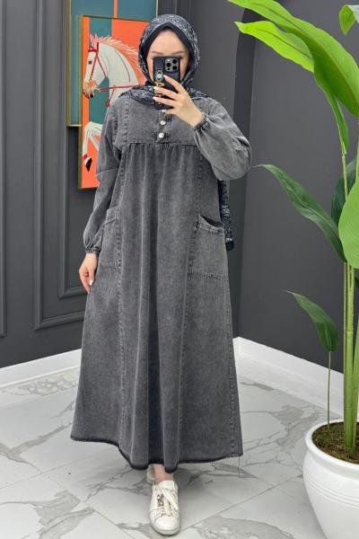 Premium Cepli Kot Elbise - Siyah  Siyah