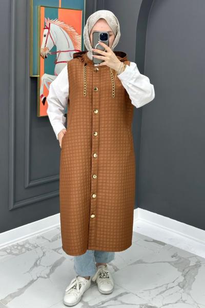 Premium Uzun Yelek - Taba Taba