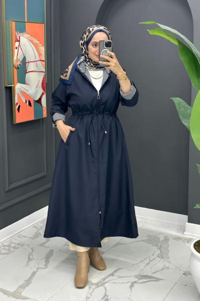 Qarin Uzun Trench - Lacivert  Lacivert