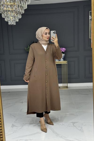 Rabiş uzun fitilli hırka - vizon Vizon