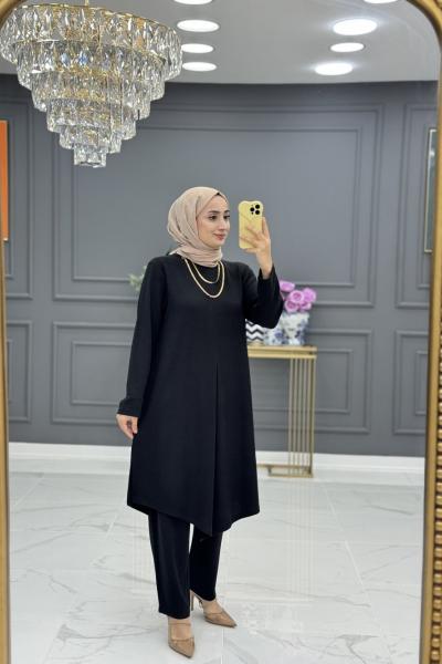 Sabire uzun tesettur takım - siyah Siyah