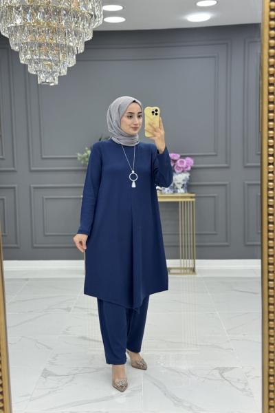 Sabire uzun tesettur takım - mavi Mavi