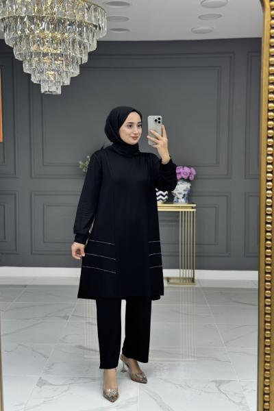 Sabriye tesettur takım - siyah Siyah