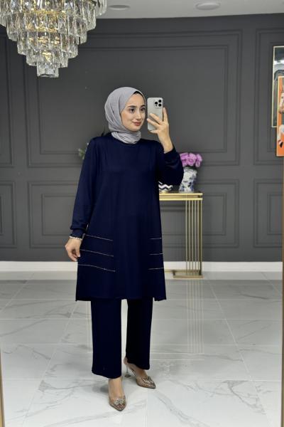 Sabriye tesettur takım - laci Lacivert