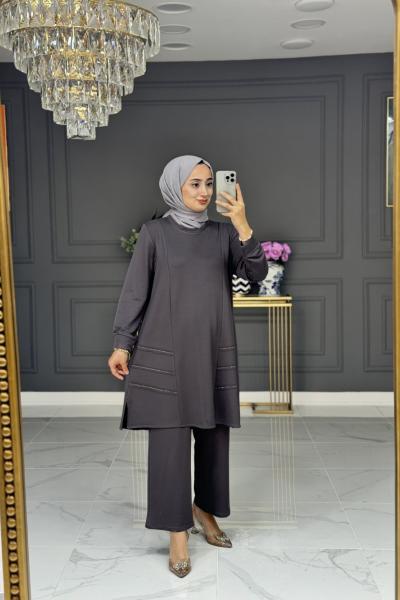 Sabriye tesettur takım - gri Gri