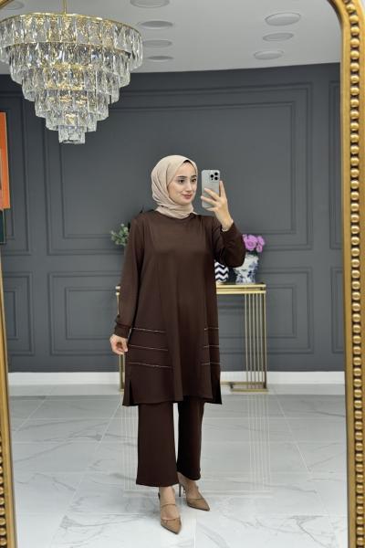 Sabriye tesettur takım -kahve Kahverengi