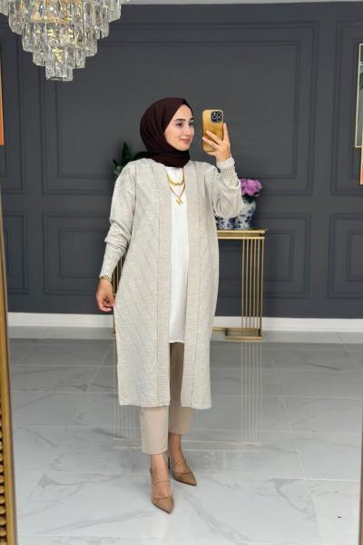 Şadiye Triko Hırka Uzun -  bej  Bej