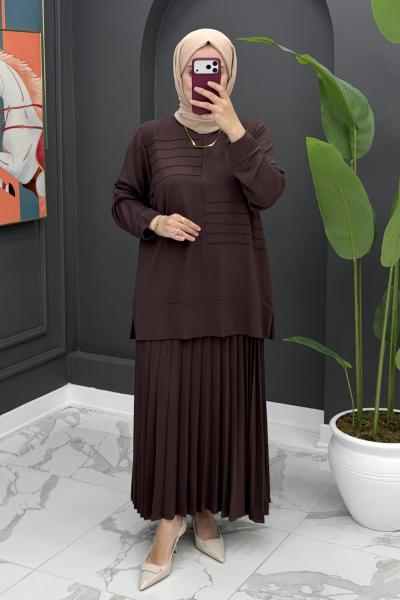 Safinaz Etekli Takım - Kahve Kahverengi