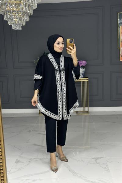 Samra çelik örme panço - siyah Siyah