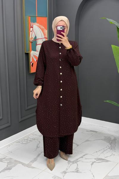 Sena Taşlı Takım - Kahve  Kahverengi