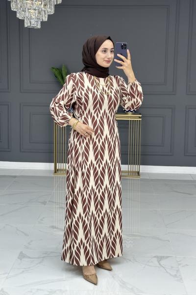Şenay krep elbise - kahve Kahverengi