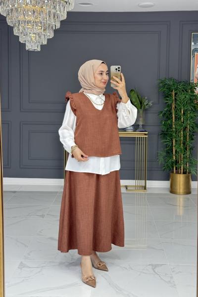 Şencan etekli takım - kahve Kahverengi