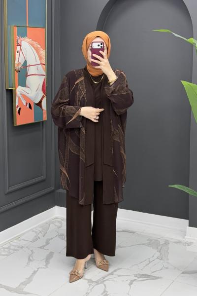Sibel Üçlü Takım - kahve Kahverengi