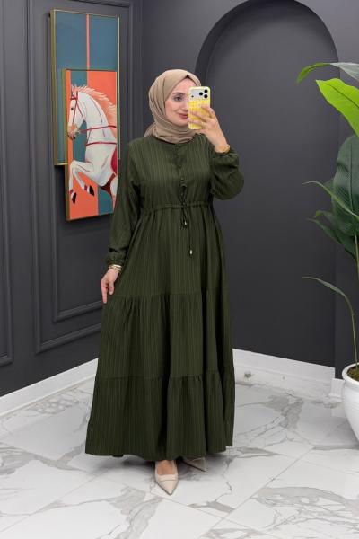 Simge Beli İpli Elbise-Haki Haki