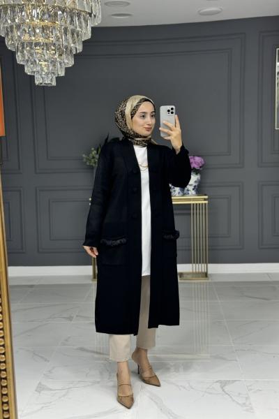 Simla uzun triko hırka - siyah Siyah