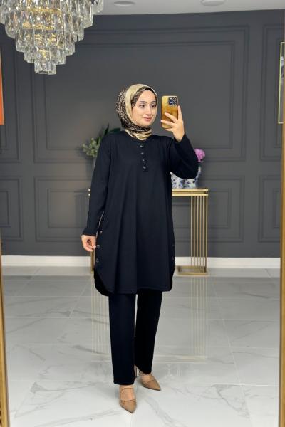 soft örme tesettur takım - siyah Siyah