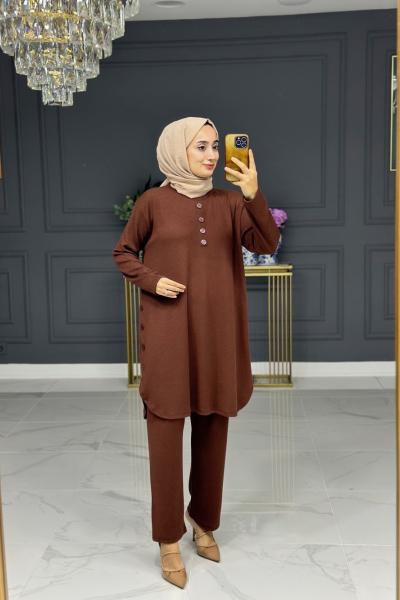 soft örme tesettur takım - kahve Kahverengi