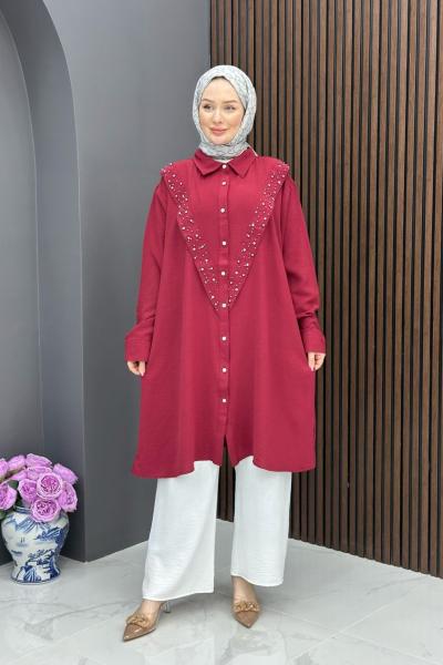 Taşlı Premium Tunik - Bordo Bordo