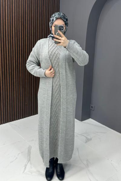 Triko Elbise Hırka Takım - Gri  Gri