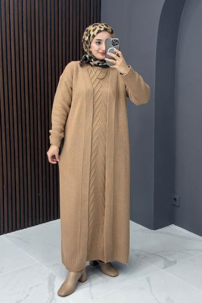 Triko Elbise Hırka Takım - Camel Camel