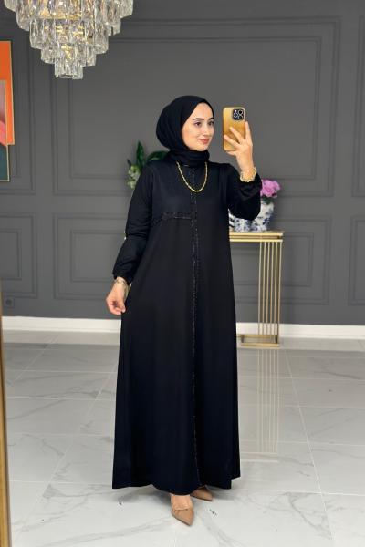 Venüs Elbise File Geçişli Büyük Beden- Siyah Siyah