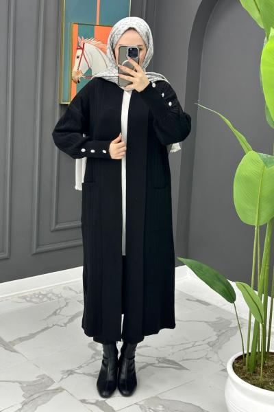 Yade Uzun Hırka - Siyah  Siyah