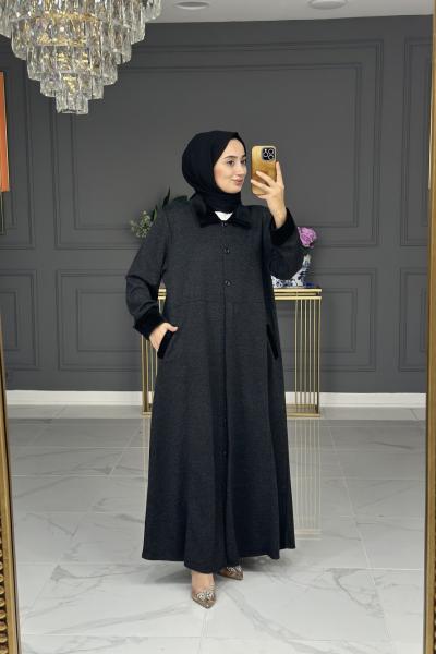 Yaprak büyük beden ferace - siyah Siyah