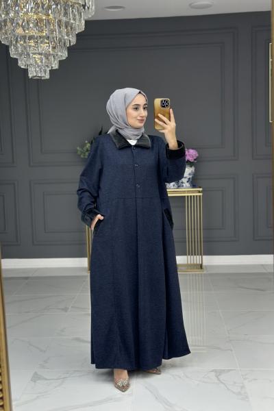 Yaprak büyük beden ferace - lacivert Lacivert