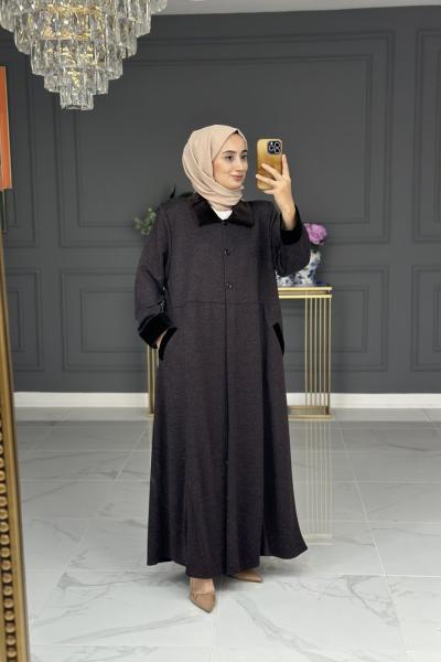 Yaprak büyük beden ferace - kahve Kahverengi