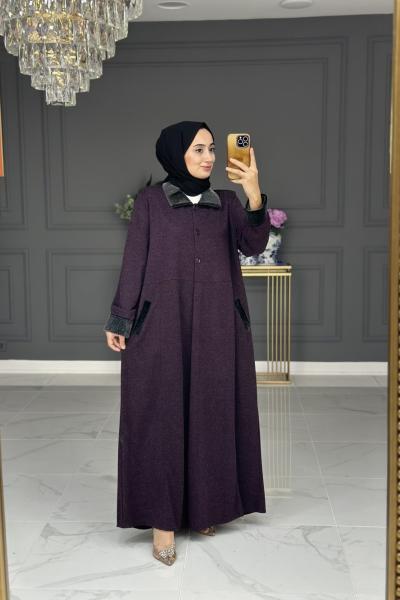 Yaprak büyük beden ferace - mürdüm Mürdüm