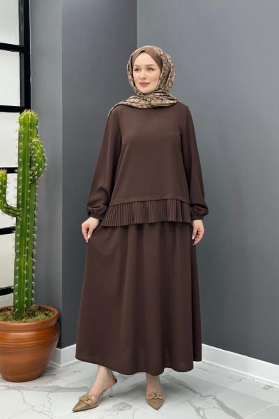 Yasemin Etekli Takım - Kahve   Kahverengi