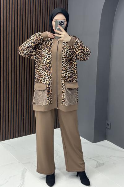 Yasemin Fermuarlı Takım - Vizon  Vizon