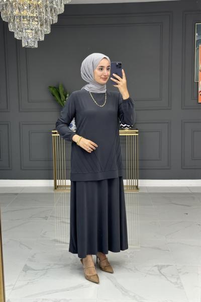 yeşim etekli takım - gri Gri