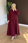 Zenan Düğmeli Etekli Takım - Bordo Bordo