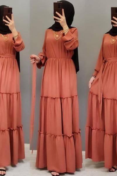 1.KALİTE TİRİL TİRİL BİR  AYROBİN KUMAŞ ELBİSE Gül